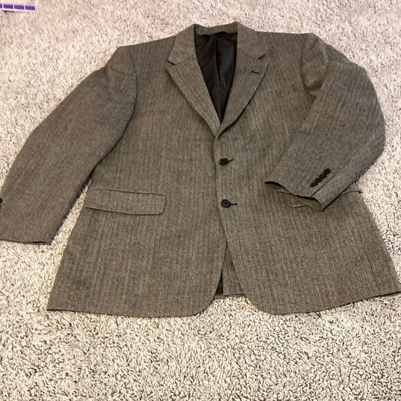 JoS A.BANK 44 L Unisex Herringbone 100% Wool Blazer Jacket - Picture 1 of 13